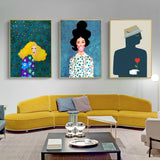 NNEDSZ Wall Art 60cmx90cm Modern Figure 3 Sets Gold Frame Canvas