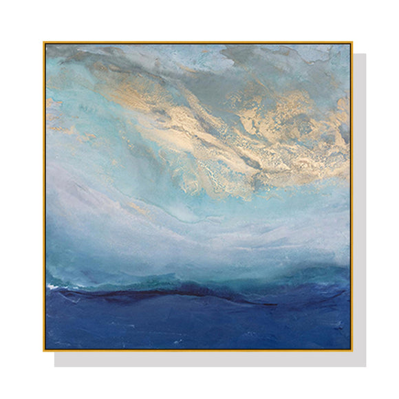 NNEDSZ Wall Art 50cmx50cm Abstract gold blue square size Gold Frame Canvas
