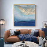 NNEDSZ Wall Art 60cmx60cm Abstract gold blue square size Gold Frame Canvas