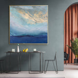NNEDSZ Wall Art 60cmx60cm Abstract gold blue square size Gold Frame Canvas