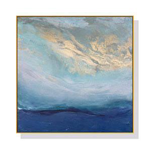 NNEDSZ Wall Art 70cmx70cm Abstract gold blue square size Gold Frame Canvas