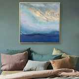 NNEDSZ Wall Art 70cmx70cm Abstract gold blue square size Gold Frame Canvas