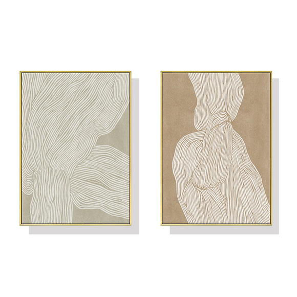 NNEDSZ Wall Art 40cmx60cm Abstract Line 2 Sets Gold Frame Canvas