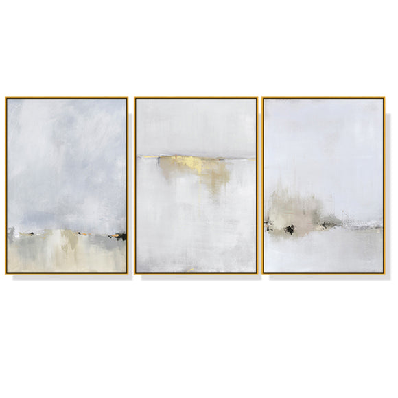 NNEDSZ Wall Art 60cmx90cm Abstract golden white 3 Sets Gold Frame Canvas