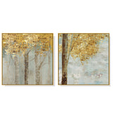 NNEDSZ Wall Art 50cmx50cm Golden Leaves 2 Sets Gold Frame Canvas