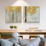 NNEDSZ Wall Art 50cmx50cm Golden Leaves 2 Sets Gold Frame Canvas