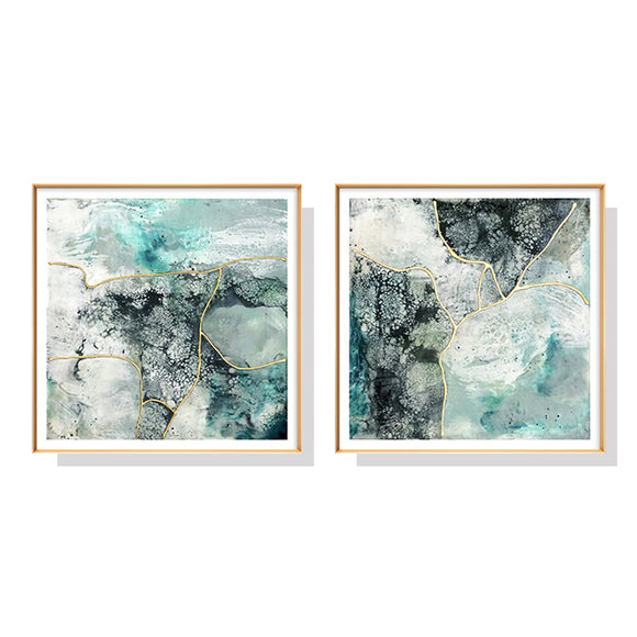 NNEDSZ Wall Art 60cmx60cm Marbled Green 2 Sets Gold Frame Canvas