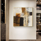 NNEDSZ Wall Art 50cmx50cm Abstract gold brown painting style Gold Frame Canvas