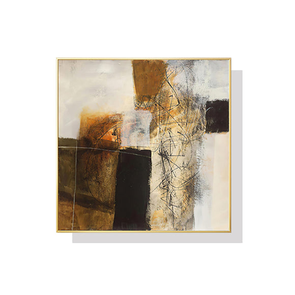 NNEDSZ Wall Art 50cmx50cm Abstract gold brown painting style Gold Frame Canvas
