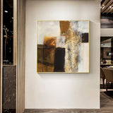 NNEDSZ Wall Art 70cmx70cm Abstract gold brown painting style Gold Frame Canvas