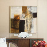 NNEDSZ Wall Art 70cmx70cm Abstract gold brown painting style Gold Frame Canvas