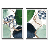 NNEDSZ Wall Art 80cmx120cm Abstract Green and Navy 2 Sets Black Frame Canvas