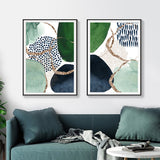 NNEDSZ Wall Art 90cmx135cm Abstract Green and Navy 2 Sets Black Frame Canvas
