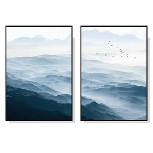 NNEDSZ Wall Art 70cmx100cm Blue mountains 2 Sets Black Frame Canvas