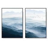 NNEDSZ Wall Art 90cmx135cm Blue mountains 2 Sets Black Frame Canvas