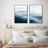 NNEDSZ Wall Art 90cmx135cm Blue mountains 2 Sets Black Frame Canvas