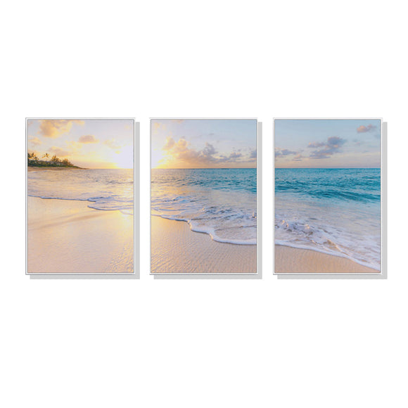 NNEDSZ Wall Art 70cmx100cm Ocean and beach 3 Sets White Frame Canvas