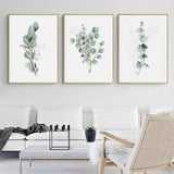 NNEDSZ Wall Art 70cmx100cm Eucalyptus Plant 3 Sets Gold Frame Canvas