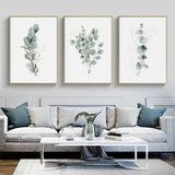 NNEDSZ Wall Art 80cmx120cm Eucalyptus Plant 3 Sets Gold Frame Canvas