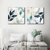 NNEDSZ Wall Art 80cmx80cm Watercolour style leaves 2 Sets White Frame Canvas
