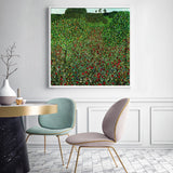NNEDSZ Wall Art 100cmx100cm Field of Poppies by Gustav Klimt White Frame Canvas