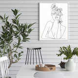 NNEDSZ Wall Art 80cmx120cm Line Art Girl White Frame Canvas