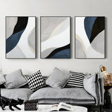 NNEDSZ Wall Art 70cmx100cm Abstract Navy Blue 3 Sets Black Frame Canvas
