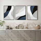 NNEDSZ Wall Art 80cmx120cm Abstract Navy Blue 3 Sets Black Frame Canvas