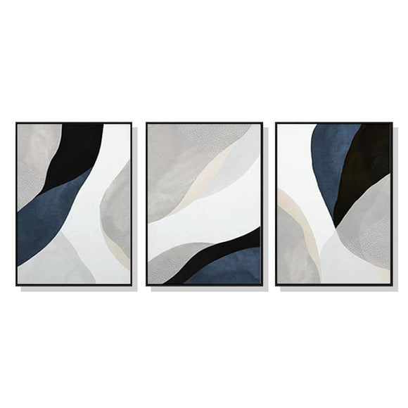 NNEDSZ Wall Art 100cmx150cm Abstract Navy Blue 3 Sets Black Frame Canvas