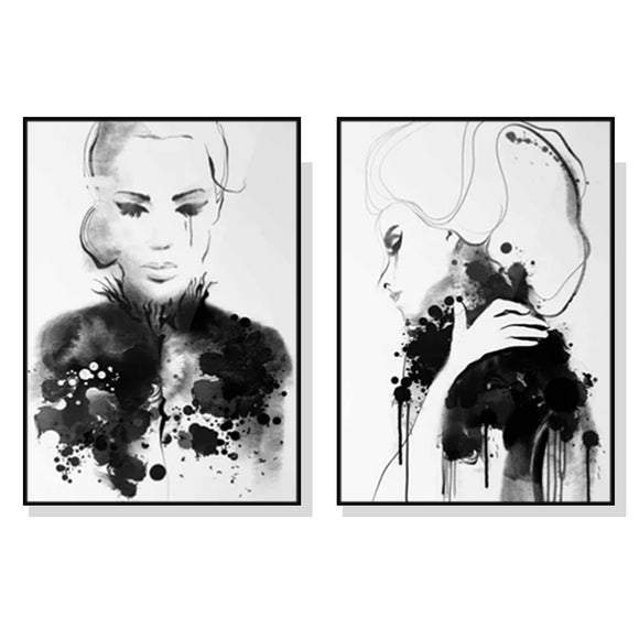 NNEDSZ Wall Art 100cmx150cm Watercolor Sketch 2 Sets Black Frame Canvas