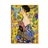 NNEDSZ Wall Art 80cmx120cm Lady With A fan By Klimt Gold Frame Canvas
