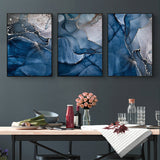 NNEDSZ Wall Art 70cmx100cm Blue Gold Marble 3 Sets Black Frame Canvas