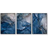 NNEDSZ Wall Art 80cmx120cm Blue Gold Marble 3 Sets Black Frame Canvas