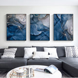 NNEDSZ Wall Art 80cmx120cm Blue Gold Marble 3 Sets Black Frame Canvas