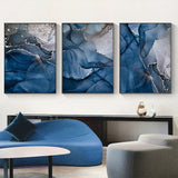 NNEDSZ Wall Art 80cmx120cm Blue Gold Marble 3 Sets Black Frame Canvas