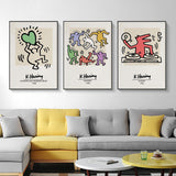 NNEDSZ Wall Art 40cmx60cm Keith Haring Pop Art 3 Sets Black Frame Canvas