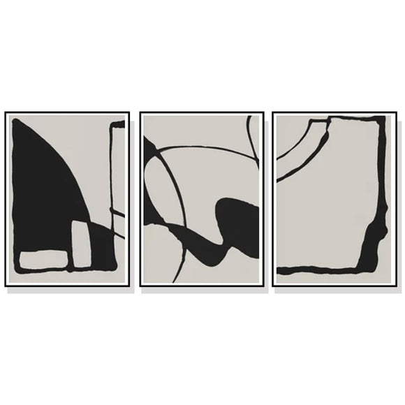 NNEDSZ Wall Art 80cmx120cm Black Beige 3 Sets Black Frame Canvas