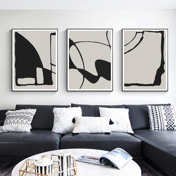 NNEDSZ Wall Art 50cmx70cm Black Beige 3 Sets Black Frame Canvas