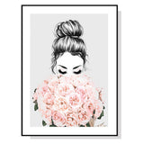 NNEDSZ Wall Art 50cmx70cm Roses Girl Black Frame Canvas