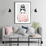 NNEDSZ Wall Art 70cmx100cm Roses Girl Black Frame Canvas