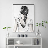 NNEDSZ Wall Art 50cmx70cm Woman Back With Butterfly Black Frame Canvas