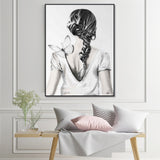 NNEDSZ Wall Art 70cmx100cm Woman Back With Butterfly Black Frame Canvas