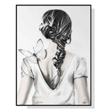 NNEDSZ Wall Art 80cmx120cm Woman Back With Butterfly Black Frame Canvas