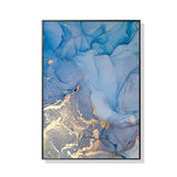 NNEDSZ Wall Art 80cmx120cm Light Blue Marble With Gold Splash Black Frame Canvas