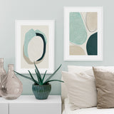 NNEDSZ Wall Art 60cmx90cm Abstract Green Circle 2 Sets White Frame Canvas