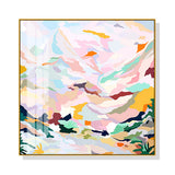 NNEDSZ Wall Art 40cmx40cm Abstract Pink Mountain Hand Painted Style Gold Frame Canvas
