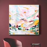 NNEDSZ Wall Art 40cmx40cm Abstract Pink Mountain Hand Painted Style Gold Frame Canvas