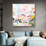 NNEDSZ Wall Art 90cmx90cm Abstract Pink Mountain Hand Painted Style Gold Frame Canvas