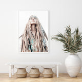 NNEDSZ Wall Art 50cmx70cm BOHO Girl White Frame Canvas