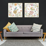 NNEDSZ Wall Art 80cmx80cm Floral birds 2 Sets Gold Frame Canvas